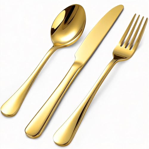 Wellfey Gold Silverware Set 60 Pieces for 20 - Dishwasher Safe Flatware