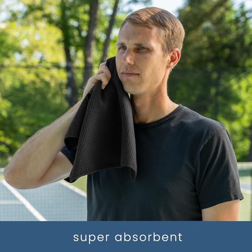 Microfiber Gym Towels - 6 Pack, 16" x 27", Quick-Dry, Honeycomb Black