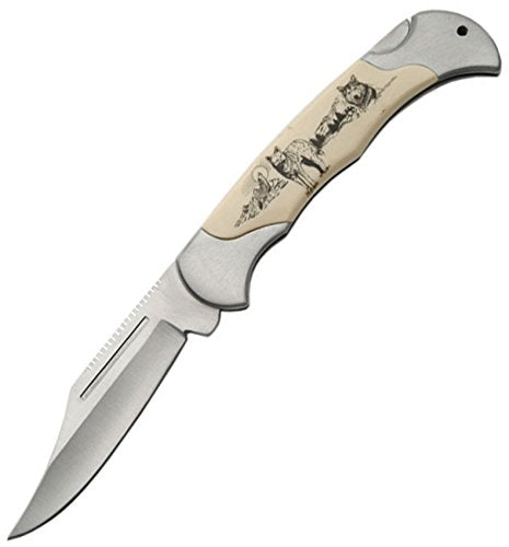 Wolf Lock Back Folding Knife with Wolf Inlay - 4.25 inch