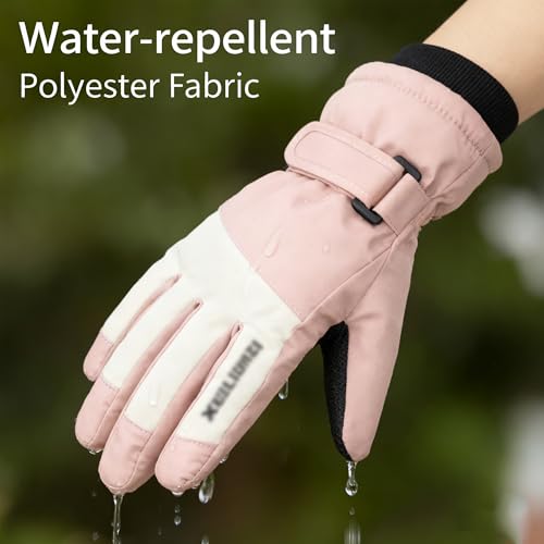 Kids Waterproof Winter Ski Gloves - Pink, Ages 8-14, Women XS-S