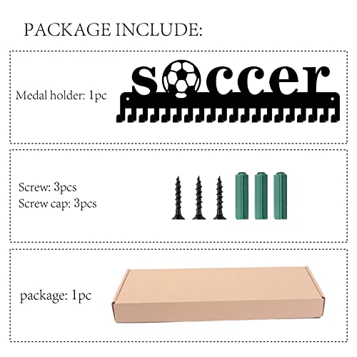 Soccer Medal Holder Display Rack with 20 Hooks - Wall Mount Medal Hanger for Sports & Gymnastics - Variation Soccer-008