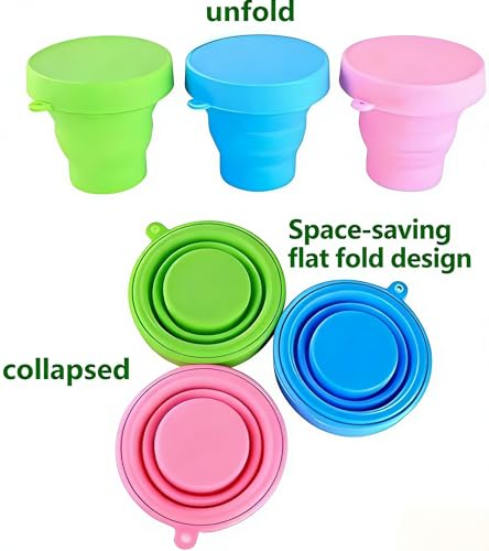 Folding Silicone Cup Set - 3 Pack Travel Camping Cups with Lid
