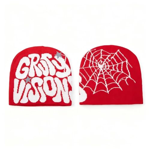 Y2K Knitted Beanie Hat - Winter Skull Cap for Women & Men - Red White Gv