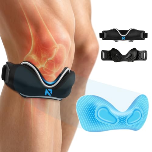 Black Salops Patellar Tendon Support Strap with Silicone Dual Pads - Adjustable Knee Brace for Running, Basketball, Hiking, Tennis, Jumpers Knee - 1 Pack