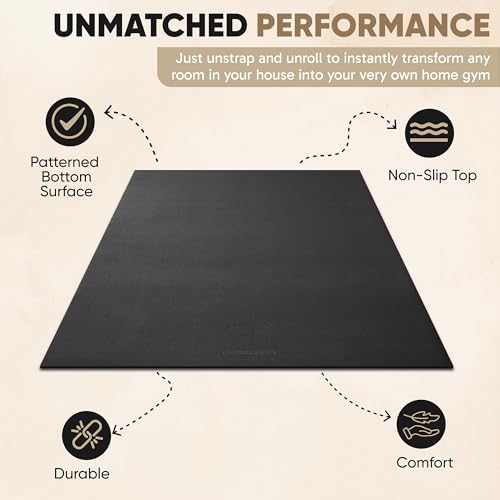 Large Non-Slip Exercise Mat - 6' x 4' with Towel & Straps
