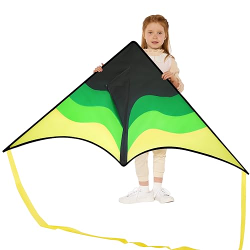 Large Delta Kite - Gradient Green with 328 ft String - Easy to Fly