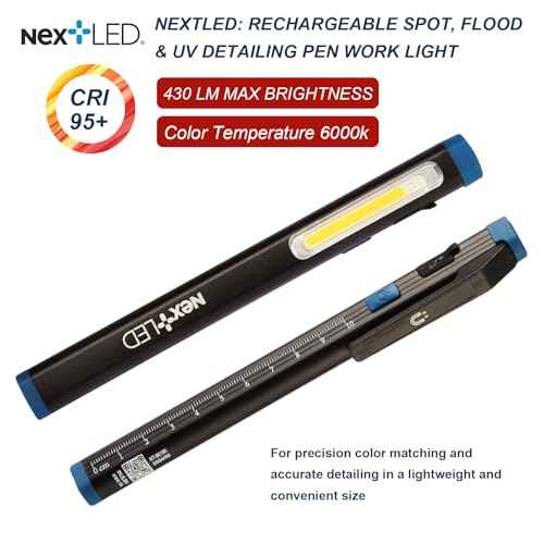 NextLED NT-6615K CRI 95 Auto Detailing Light, Rechargeable Pocket Flashlight, 430 Lumen, 6000K, Magnetic, Spot/Flood/365nm UV Light 3 in 1, for Paint Correction, Swirl Finder, Pro Paint Matching Tool