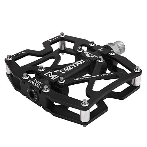 Mountain Bike Pedals - Ultra Strong Colorful CNC Machined 9/16" Sealed 3 Bearings - Black