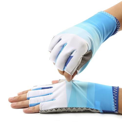 Fingerless UV Protection Gloves for Fishing - Blue, Large-X-Large