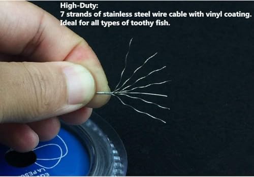 10LB Fishing Line Wire Leader - Vinyl Coated Stainless Steel with 20 Crimp Sleeves - Black