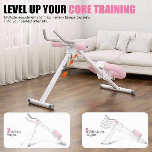 Adjustable Ab Trainer Machine - Foldable Core Strength Trainer - Pink