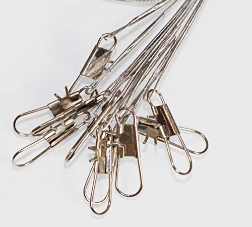 Laxygo 50pcs Nylon-Coated Fishing Leaders 6inch with Swivels & Snaps – Gray