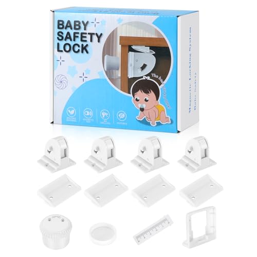 4 Pack Magnetic Cabinet Locks for Child Safety, Drawer Locks Baby Proofing, Magnetic Door Safety Locks for Cabinets and Drawers, Easy Installation No Tools Required (4 Pack and 1 Keys)