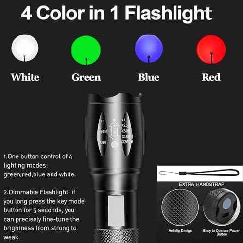 5 Pack Red Flashlight Rechargeable, Green Light Flashlight, Blue Light Flashlight£¬Long Range Powerful, 4 in 1 Multi-Color, White, Red, Blue and Green Lights, 4 Color Modes for Camping,Outdoor