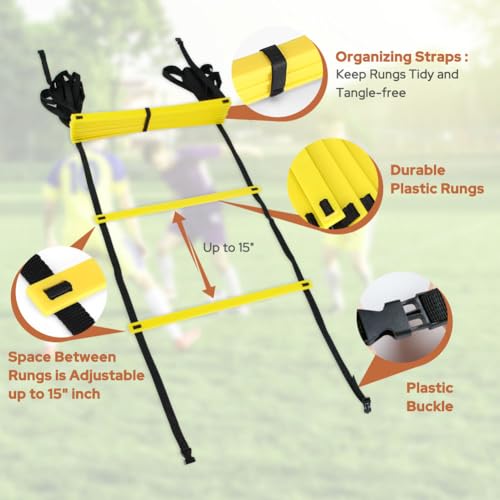 12 Rung Agility Ladder - 20ft Speed Training Equipment with Bag