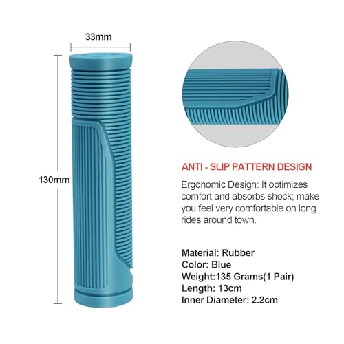 Ergonomic Soft Rubber Bike Handlebar Grips - Blue, 130mm