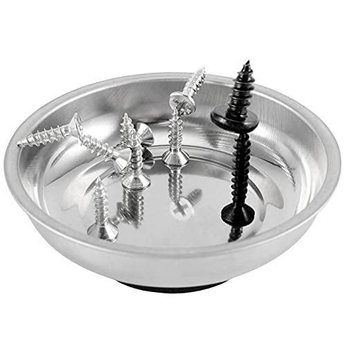 FUNSUEI 10 Packs 3 Inches Magnetic Tray, Stainless Steel Magnetic Bowl, Round Magnetic Parts Tray for Pins, Screws, Bolts, Nuts, Small Parts