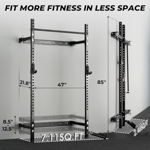 Folding Wall Mounted Squat Rack - 1000 lbs Capacity - Black