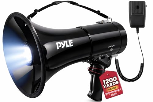 Rechargeable 50W Portable PA Megaphone Speaker with Mic, 1600 Yards Range & Siren