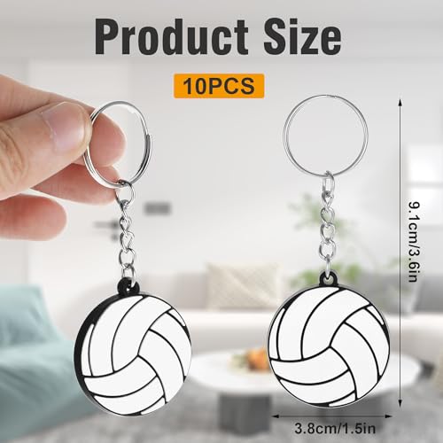 Volleyball Keychain Set - 10 Pcs PVC Key Chains with Metal Ring