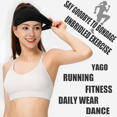 Moisture Wicking Headbands for Women - 5 Pack Black + Black