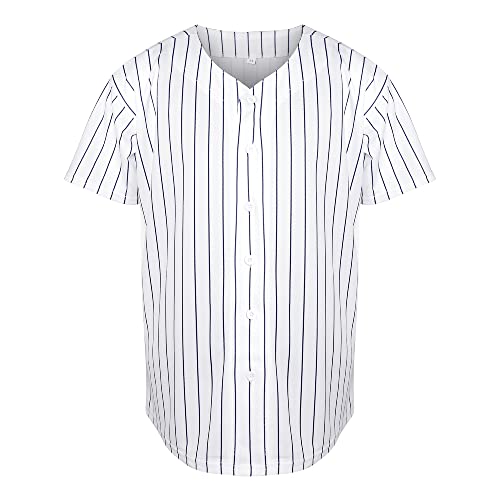Men's Blank Baseball Jersey - Short Sleeve Button Down - XX-Large White Stripe