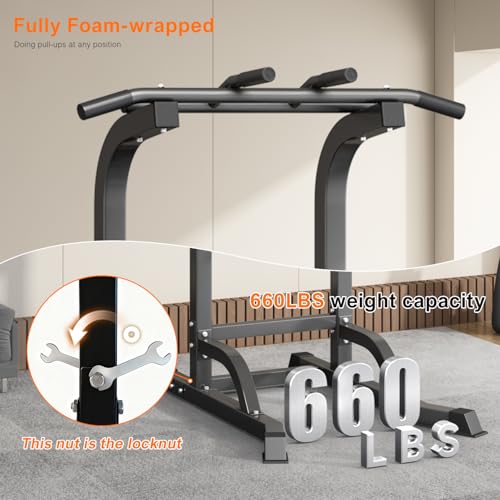 Adjustable Power Tower Pull Up Bar & Dip Station - Black-02