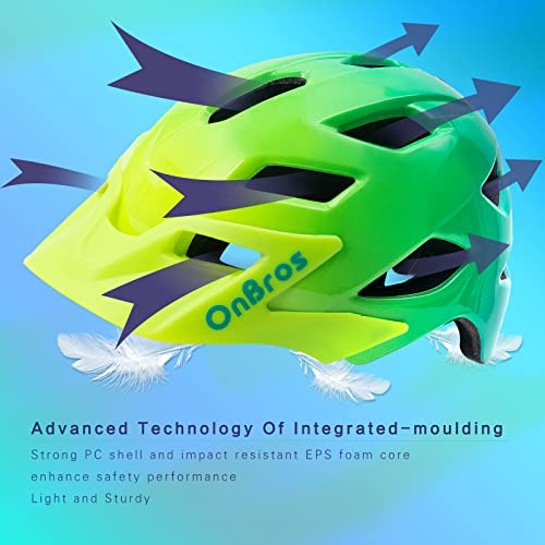 OnBros Kids Bike Helmet Boys Girls Youth Visor Adjustable 50-57CM A-Green-HOT