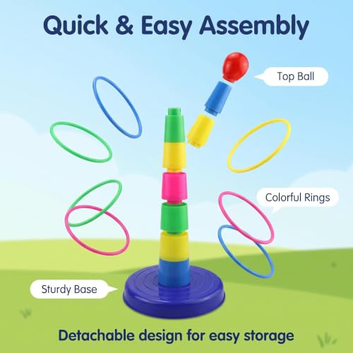 Ring Toss Game Set - 9 Soft Plastic Rings & Rainbow Cup