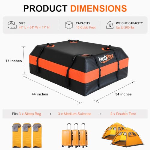 15 Cu Ft Rooftop Cargo Carrier Bag - Fits Any Vehicle Without Rack