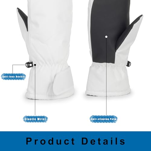 Warm Winter Ski Gloves for Men & Women - White Mittens