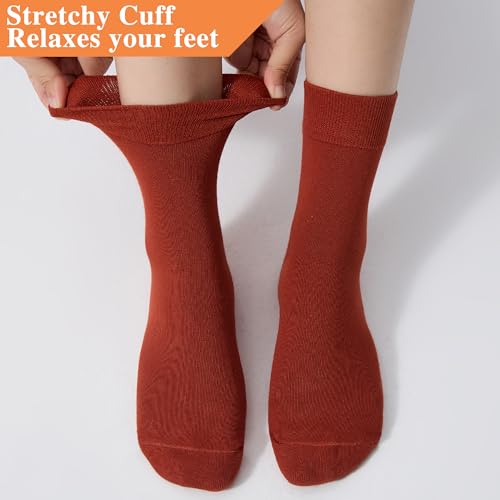 Women Thin Cotton Crew Socks 6 Pairs, Ankle Bootie Casual Dress, Red, Size 9-11