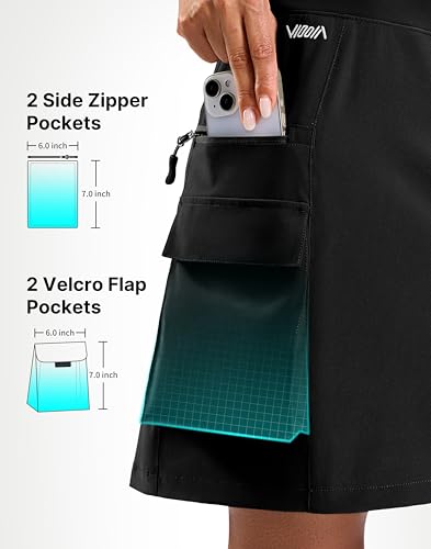 Viodia Women's 18'' Black Hiking Cargo Skorts with 6 Pockets - Large