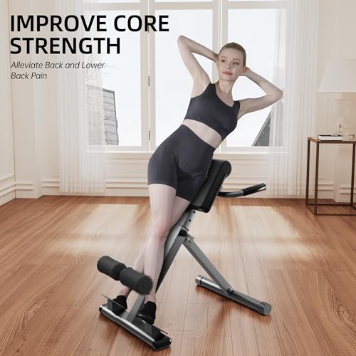 Adjustable Hyperextension Bench - Foldable Roman Chair for Glutes, Hamstrings & Lower Back - Black, Medium