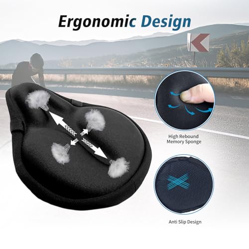 HUIOK Black Wide Gel Bike Seat Cushion for Women & Men, Fits Spin/Stationary/Cruser Bikes