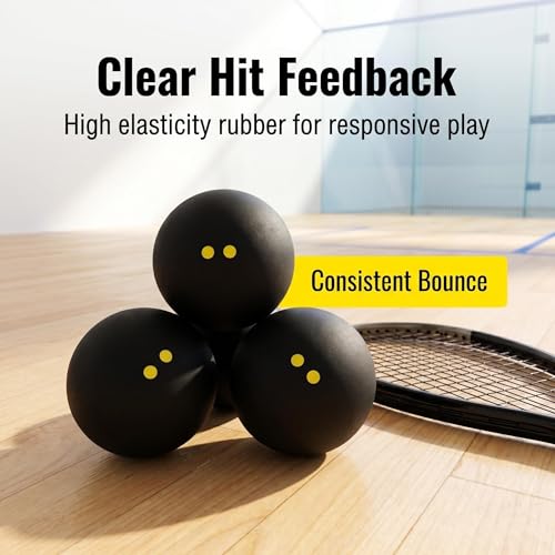 Professional Squash Balls - Double Yellow Dot, 3 Pack