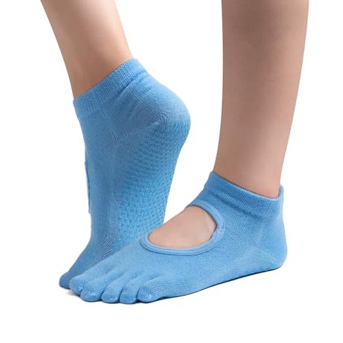Non-Slip Pilates & Yoga Socks with Grips - Closed Toe Blue
