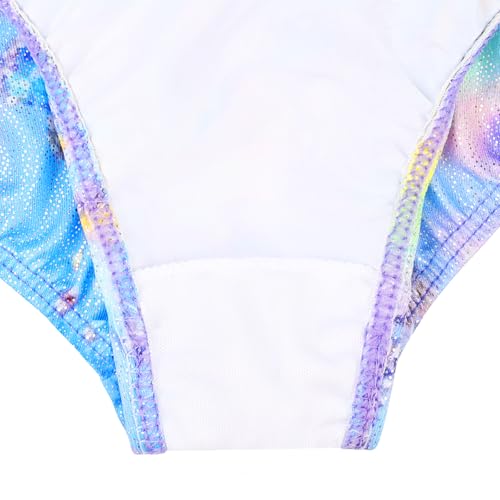 Gymnastics Leotard for Girls - Sequin Mesh 3/4 Sleeve, 7-8 Years Blue Butterfly