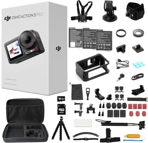 Osmo Action 5 Pro Waterproof Action Camera Bundle - 58Pcs Set + 3 Batteries