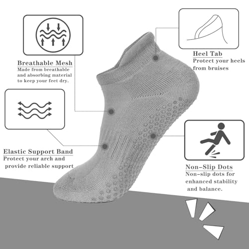 Non-Slip Pilates Socks with Grips for Women - Black/Dark Grey/Light Grey