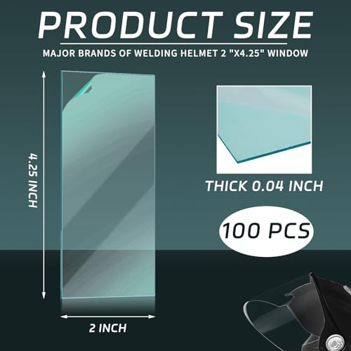 100 Pcs 2'' x 4.25'' Clear Welding Lens 0.04" Thick Welding Cap Hood Clear Lenses Cover Replacement Transparent Universal Helmet Accessories Top Protection for Protecting Eyes