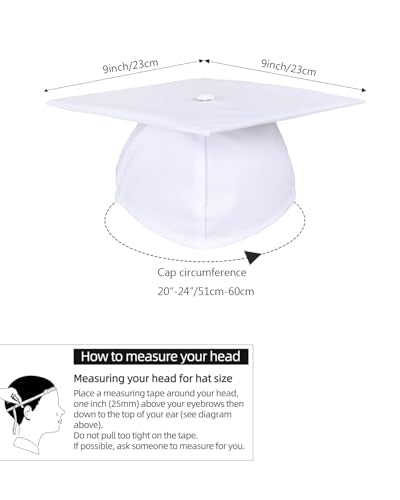 Matte White Graduation Cap for Adults - 9" x 9"