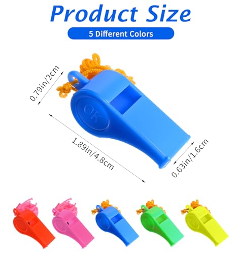 25-Pack Loud Coach Whistles with Lanyards - Multi-Color