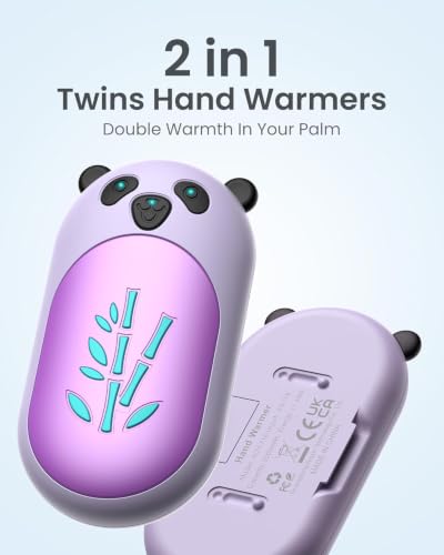 AaoLin Rechargeable Hand Warmers 2 Pack Purple - Long 20Hrs Portable Pocket Heaters for Outdoor Camping & Hunting