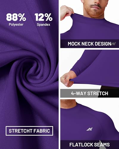 Men's Compression Mock Neck Shirt - UPF 50+ Long Sleeve - Medium Purple