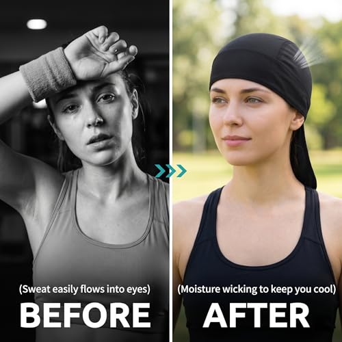 Cooling Bandana Cap - Skull Cap Do Rag for Men, Small-Large Black