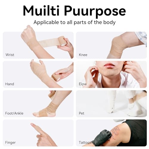 Self-Adhesive Cohesive Bandage Wrap - 1 Inch, 16 Rolls for First Aid & Sports