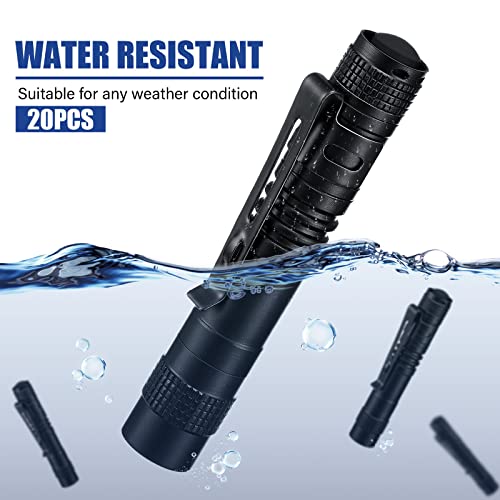 Hortsun 20 Pcs Mini Pen Light Flashlights Gifts for Fathers Day Pocket Flashlights Pen with Clip Small LED Handheld Slim Torches Without Battery(3.54 Inch,Black)