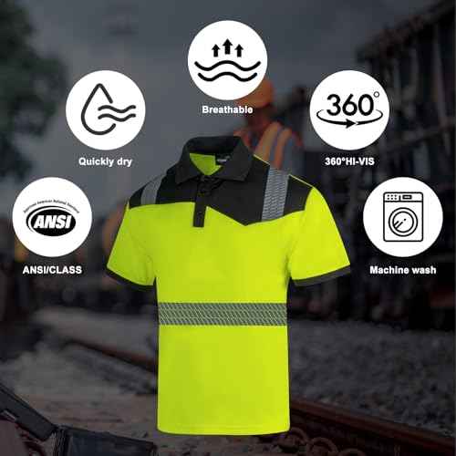 Hi Vis Polo Safety Shirts 2 Pack Class 3 Reflective High Visibility Work Construction Shirts for Men