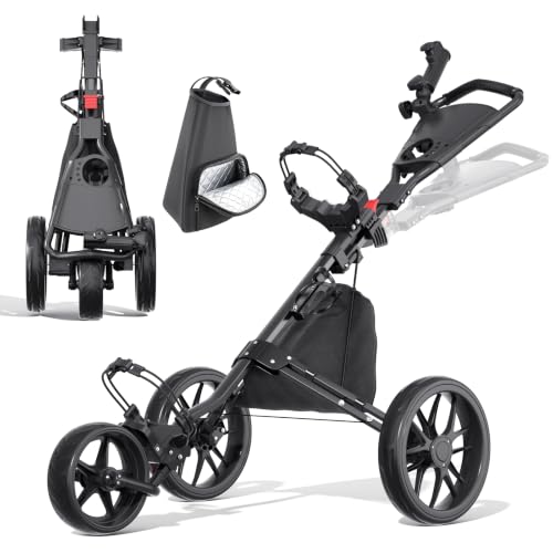 Golf Push Cart with Brake, Adjustable Handle & Cooler Bag